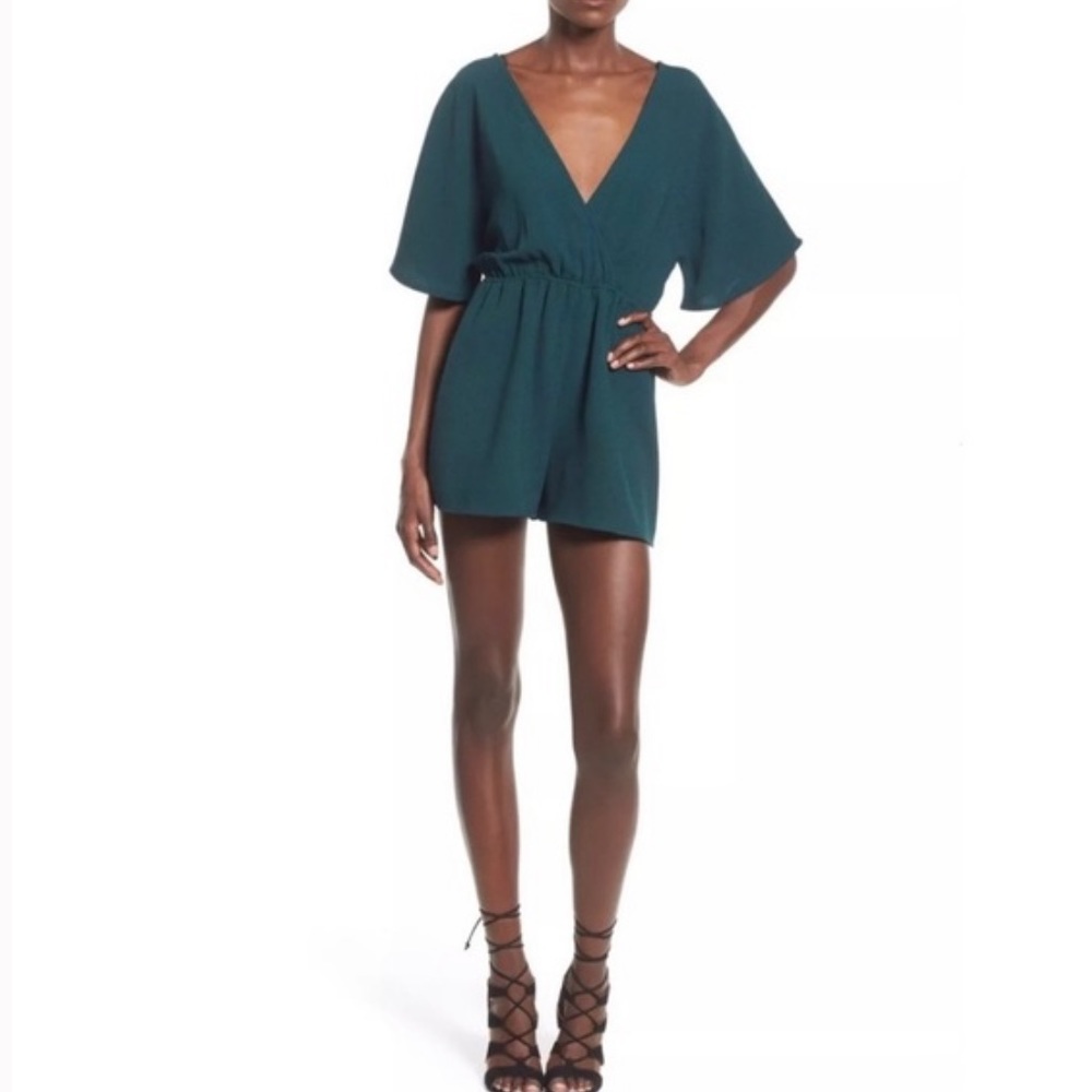 Leith V-Neck Romper, Emerald Green, Size XS